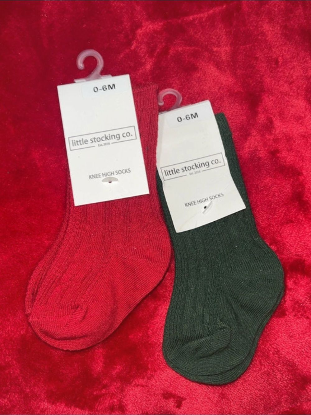 Little Stocking Co. Baby Knee High Socks - Red & Dark Green (0-6M)